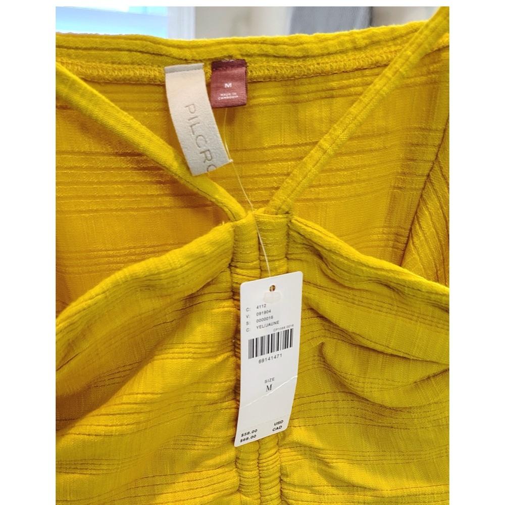 Anthropologie Pilcro Yellow Ruched Ribbed Halter Top - Picture 3 of 6